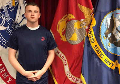 In this undated file photo provided by the U.S. Marine Corps, Tyler Jarrell, 18, poses for a photo. Jarrell was killed in a thrill ride accident at the Ohio State Fair on July 26, 2017, in Columbus, Ohio. Ohio has beefed up its amusement ride inspections four years after the ride broke apart at the 2017 Ohio State Fair and killed Jarrell and injured several others. But some ride operators and festival organizers say the state's inspectors are overreaching and shutting down rides over issues that aren't safety-related.