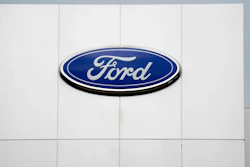 A Ford logo at Country Ford in Graham, N.C., July 27, 2021.