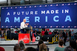 President Joe Biden speaks during a visit to the Lehigh Valley operations facility for Mack Trucks in Macungie, PA on Wednesday, July 28.