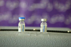 Vials of the Johnson & Johnson COVID-19 vaccine sit on a tray at Kabul University, Afghanistan, July 29, 2021.