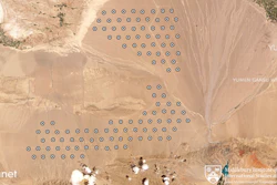 Satellite image annotated to show what analysts believe is a field of intercontinental ballistic missile silos near Yumen, China, June 4, 2021.