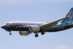 Boeing 737 Max jet landing at Boeing Field following a test flight in Seattle, June 29, 2020.