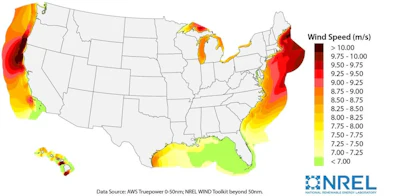 Some of the strongest offshore wind power potential in the U.S. is in areas where the water is too deep for fixed turbines, including off the West Coast and offshore from Maine.