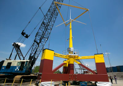 The University of Maine has been experimenting with a small floating wind turbine, about one-eighth scale, on a semi-submersible platform. It plans to launch a full-scale version with corporate partners in 2023.