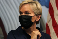 U.S. Energy Secretary Jennifer Granholm talks with renewable energy developers in Albuquerque, Aug. 18, 2021.