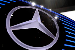 Mercedes logo at the annual news conference at the company's headquarters in Stuttgart, Germany, Feb. 2, 2017.