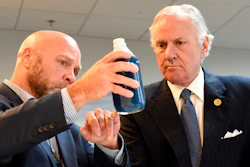 South Carolina Gov. Henry McMaster, right, listens as Foster Jordan of Charles River Labs, left, talks about the properties of horseshoe crab blood, which is a vital component in the contamination testing of injectable medicines - including the coronavirus vaccines - at Charles River Labs on Friday, Aug. 6, 2021, in Charleston, S.C. McMaster says the South Carolina company that bleeds horseshoe crabs for a component crucial to contamination testing of injectable medications is vital to development of a domestic medical supply chain.