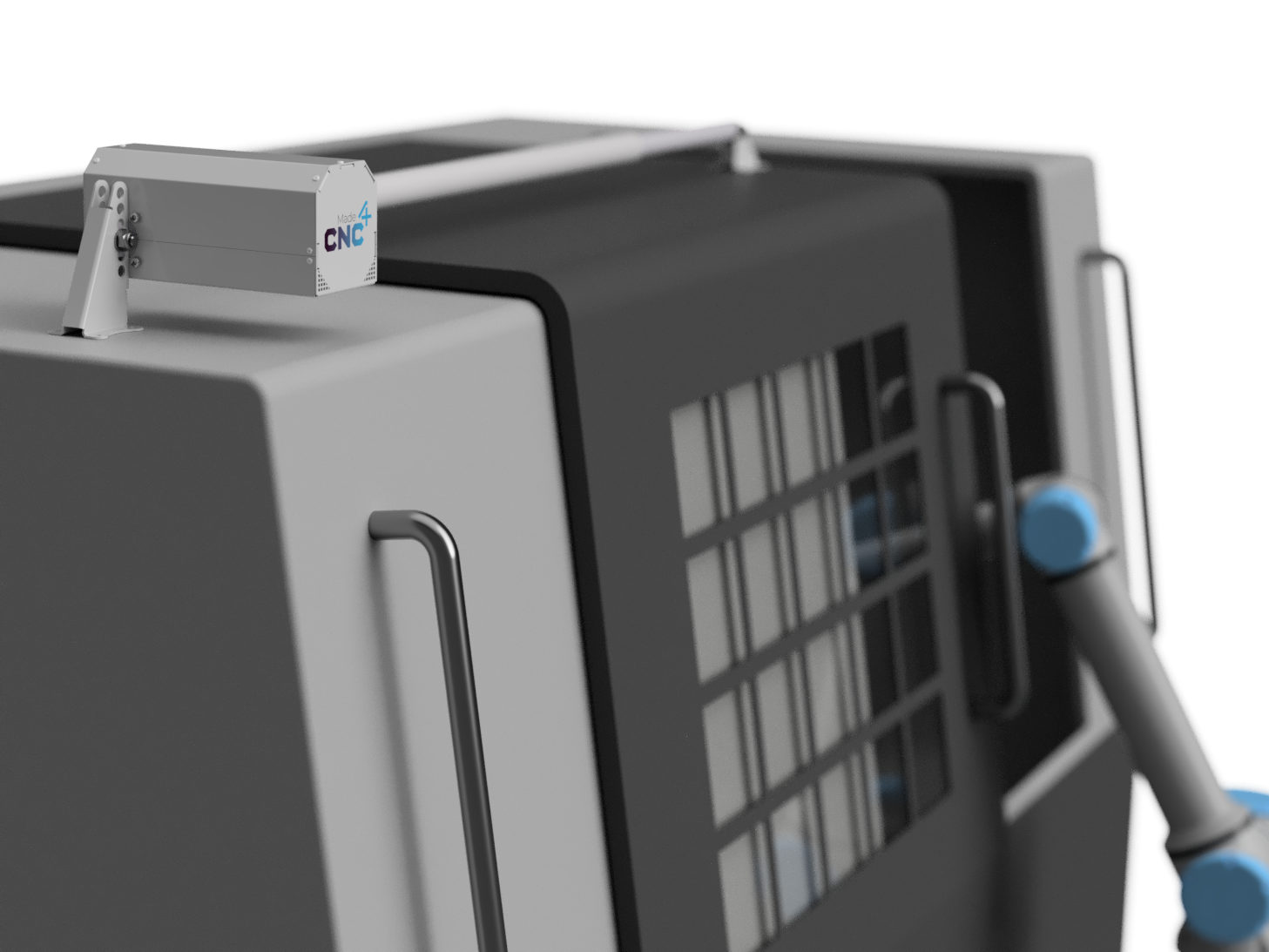 The door opener can connect to any robot and CNC machine make via galvanic insulated digital inputs and outputs.