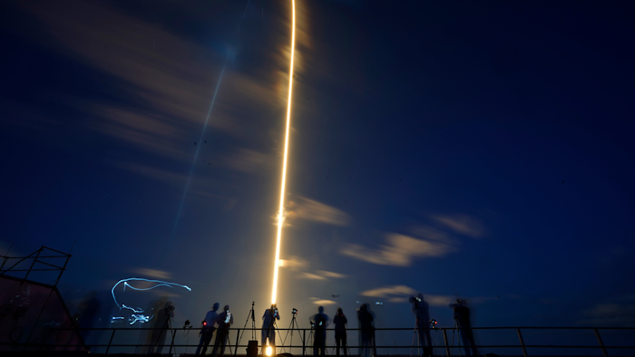 A SpaceX Falcon 9 rocket, with four private citizens onboard, lifts off in this time-exposure photo from Kennedy Space Center's Launch Pad 39-A, Wednesday, Sept. 15, 2021, in Cape Canaveral, Fla.