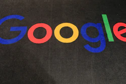 Google logo displayed on a carpet at the entrance hall of Google France in Paris, Nov. 18, 2019.