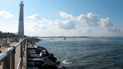 This Sept. 18, 2021 photo shows the Barnegat Inlet in Barnegat Light N.J. where a storm gate would be constructed across the inlet as part of a $16 billion storm control project being proposed by the U.S. Army Corps of Engineers. A public hearing on the proposal was to be held on Tuesday, Sept. 21.