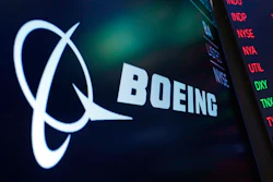 Boeing logo on a screen above a trading post on the floor of the New York Stock Exchange, July 13, 2021.