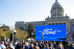 Executive Chairman of Ford William Clay Ford Jr. speaks during a news conference in front of the capital in Frankfort, Ky., Tuesday, Sept. 28, 2021, to announce that Ford is going to build a battery manufacturing plant in Hardin County.