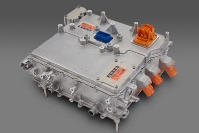 The power electronics of GM’s Ultium-based EVs will be integrated directly into the Ultium Drive units, reducing costs, weight and manufacturing complexity while increasing reliability. The inverter and other power electronics like the accessory power module and onboard charging module will reside within boxes such as this inside GM’s Ultium Drive units.