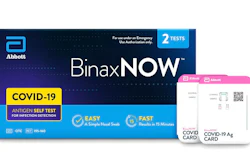 This image provided by Abbot in September 2021 shows packaging for their BinaxNOW self test for COVID-19. President Joe Biden is betting on millions more rapid, at-home tests to help curb the latest deadly wave of the COVID-19 pandemic, which is overloading hospitals and threatening to shutter classrooms around the country. But the tests have already disappeared from pharmacy shelves in many parts of the U.S., and manufacturers warn it will take them weeks to ramp up production, which was slashed after demand for the tests plummeted over the summer of 2021.