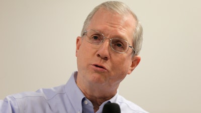 In a Sept. 21, 2016 file photo, Kevin Marsh, CEO of SCANA Corp., speaks to the media at the V.C. Summer Nuclear Station near Jenkinsville, S.C. Marsh and prosecutors have agreed to ask for a two-year prison sentence on federal and state charges he lied about the progress of two nuclear plants that were never finished. A judge will sentence Marsh Thursday, Oct. 7, 2021.