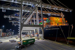 Five ship to shore cranes and gangs of longshoremen work to load and unload the container ship CMA CGM Laperouse at the Georgia Ports Authority's Port of Savannah, Wednesday, Sept. 29, 2021, in Savannah, Ga. With three months until Christmas, toy companies are racing to get their toys onto store shelves as they face a severe supply network crunch.