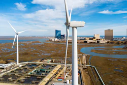 Wind turbines spin to generate electrical power in Atlantic City, N.J., on Wednesday, Feb. 17, 2021. A report released Tuesday, Oct. 12 by a group studying the economics of the offshore wind industry predicts that the industry’s supply chain will be worth $109 billion over the next decade.