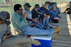 Farmworkers get a shade break while picking melons on a hot day in California.