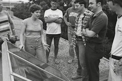 Student researchers at the University of Florida, Gainesville work on a solar-powered generator, 1977.