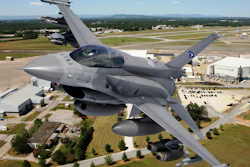 An F-16 flies over Lockheed Martin's Greenville site.