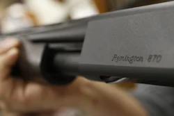 Remington name etched on a model 870 shotgun at Duke's Sport Shop, New Castle, Pa., March 1, 2018.