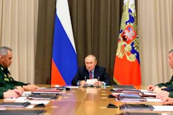 Russian President Vladimir Putin during a meeting with Defense Ministry officials at the Bocharov Ruchei residence, Sochi, Russia, Nov. 3, 2021.