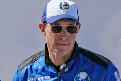 Glen de Vries arrives for a media availability at the spaceport near Van Horn, Texas, Oct. 13, 2021.