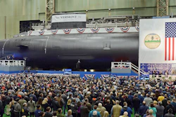 The United States Navy's nuclear-powered attack submarine USS Vermont is christened at Electric Boat in Groton, Conn., Oct. 20, 2018. A metallurgist in Washington state pleaded guilty to fraud Monday, Nov. 8, 2021, after she spent decades faking the results of strength tests on steel that was being used to make U.S. Navy submarines.