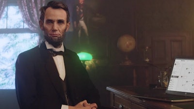 In a still from a MyHeritage.com video, Abraham Lincoln chats about how he colored and sharpened old family photos to bring them to life.