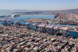 Aerial view of the Long Beach and Los Angeles ports.