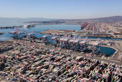 Aerial view of the Long Beach and Los Angeles ports.