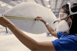 The construction of a wind turbine blade at LM Wind Power.
