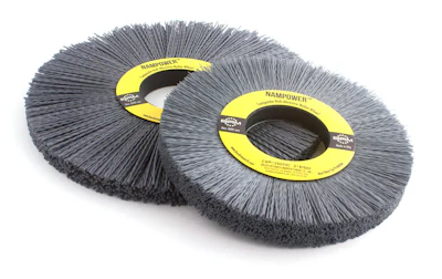 For today’s hardened steels and alloys, a wheel brush with abrasive nylon filaments made of silicon carbide may be required for more aggressive deburring.