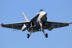 A Finnish Air Force F-18 Hornet during an exercise in the Netherlands, April 2016.