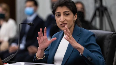 Lina Khan, nominee for Commissioner of the Federal Trade Commission (FTC), speaks during a Senate Committee on Commerce, Science, and Transportation confirmation hearing, Wednesday, April 21, 2021, on Capitol Hill in Washington. Khan is now the youngest person ever to lead the Federal Trade Commission, an agency now poised to aggressively enforce antitrust law against the tech industry.