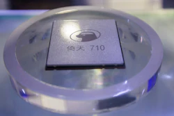 The ARM-structure server processor Yitian 710, developed by Alibaba's in-house semiconductor unit T-Head, at the Apsara Conference, Hangzhou, China, Oct. 19, 2021.