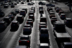 An intersection during rush hour on the Las Vegas Strip, Las Vegas, April 22, 2021.