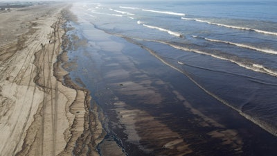 The Peruvian Civil Defense Institute said in a press release that a ship was loading oil into La Pampilla refinery on the Pacific coast on Sunday when strong waves moved the boat and caused the spill.