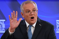 Australian Prime Minister Scott Morrison during a speech at the National Press Club, Canberra, Feb. 1, 2022.