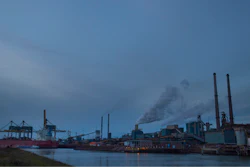 Tata Steel factory at dusk, Ijmuiden, Netherlands, Dec. 4, 2018.
