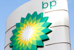 A view of the BP logo at a petrol station in London, Tuesday, Aug. 1, 2017. BP PLC reported its biggest full-year profit for eight years on Tuesday, Feb. 8, 2022 its coffers boosted by soaring oil and gas prices that have hiked domestic fuel bills for millions of people.