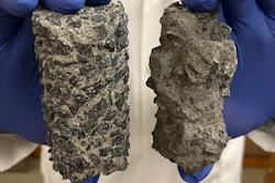 Comparison of a concrete sample coated with nano-modified sealer (left) versus untreated concrete (right).