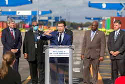 Transportation Secretary Pete Buttigieg speaks to the media during a visit to the Georgia Ports Authority's Megarail facility, on Dec., 17, 2021 in Savannah, Ga. Clogged U.S. ports are being given access to nearly $450 million in federal money from President Joe Biden's new infrastructure law, part of the administration's recent stepped-up efforts to ease supply chain congestion and lower prices for American consumers.