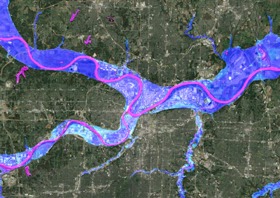 A Kansas City flood map shows developments in the 100-year flood zone.