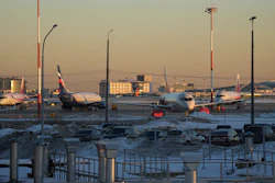 Planes parked at Sheremetyevo airport outside Moscow, March 1, 2022.