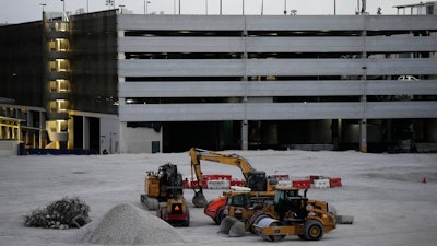 Construction equipment sits next to the site where an 800-room luxury hotel will be built alongside the Broward County Convention Center, Fort Lauderdale, Fla., March 22, 2022.