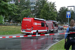 File photo shows the area around building L201 on the Lichtwiese campus that was cordoned off in Darmstadt, Aug. 23, 2021. Seven people at the Technical University of Darmstadt may have suffered severe health problems, including symptoms of poisoning, from food on Monday.