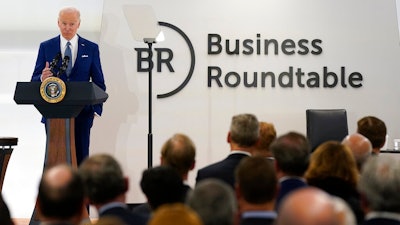 President Joe Biden speaks at Business Roundtable's CEO quarterly meeting, Monday, March 21, 2022, in Washington.