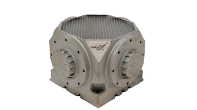 The final version of Aerojet Rocketdyne’s “Mk. II” RCS injector block, shown in its as-built orientation.